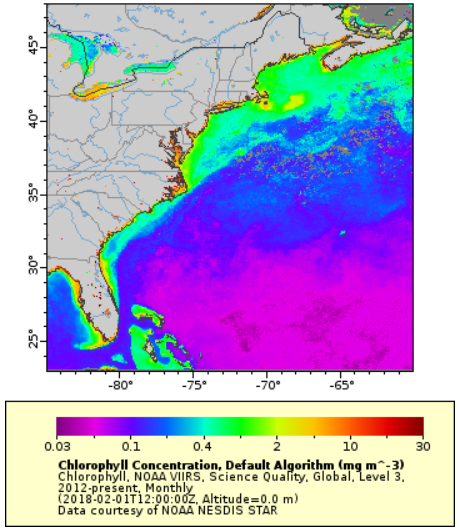 ERDDAP sample map of chlorophyll